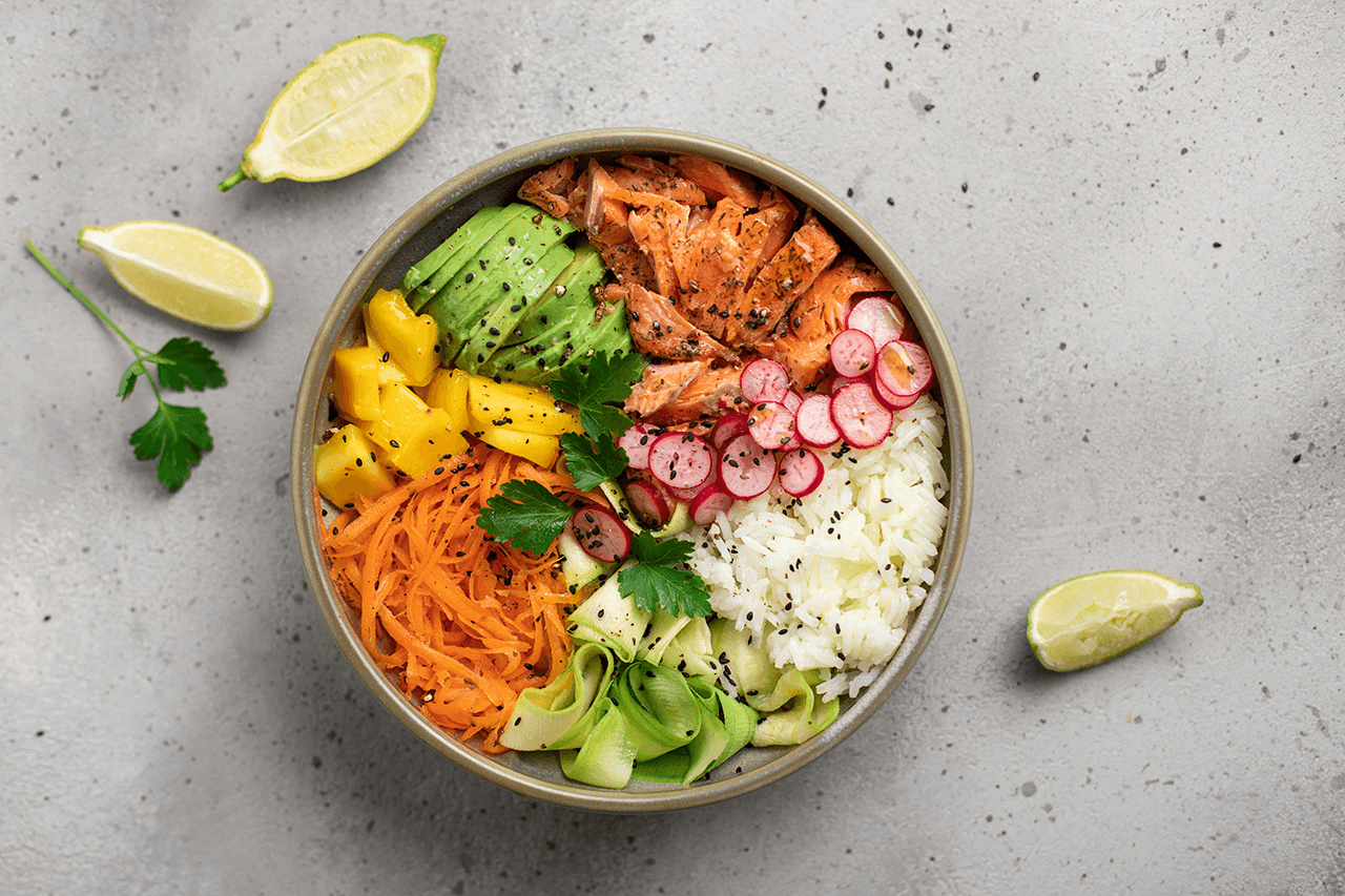 Salmon Rice Bowl With Bourbon Glaze - Rabbit Hole Distillery