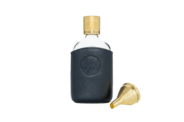 Blue Leather Flask Set