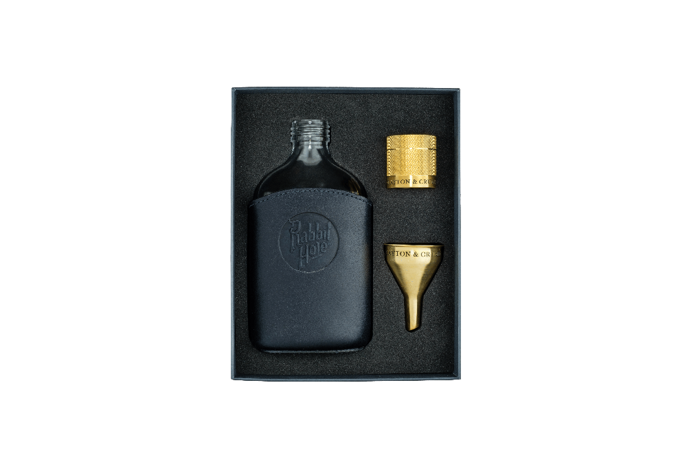 Blue Leather Flask Set - Rabbit Hole Distillery