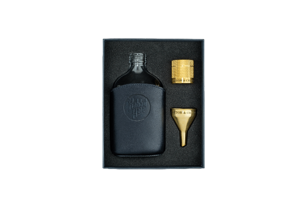 Blue Leather Flask Set